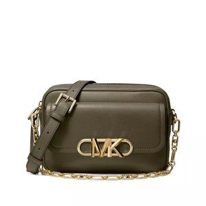 Michael Kors Parker Chain Swag Xbody Leather Bag, Olive Green & Gold, New w/Tags